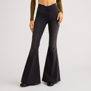 Free People NWT 29 Just Float On Flare Leg Gray Stretch Jeans Bell Bottoms High